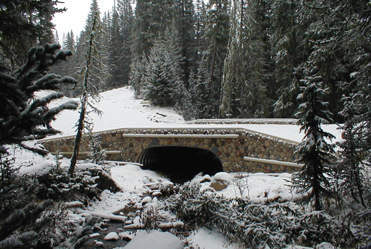 A culvert over a stream made from MULTI-PLATE. 