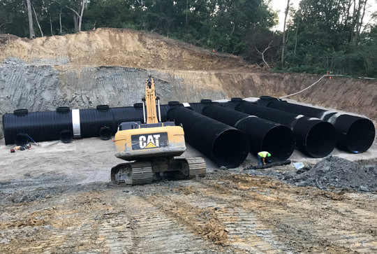 Installation of DuroMaxx steel reinforced polyethylene (SRPE) pipe.