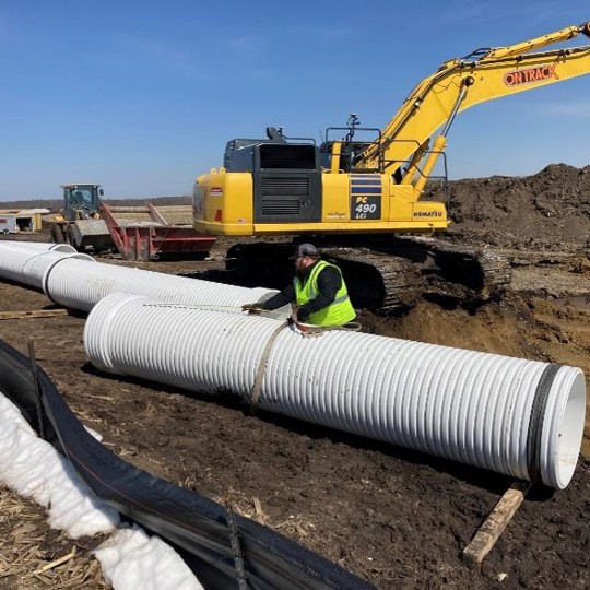 Installation of A-2000 PVC sanitary sewer pipe. 