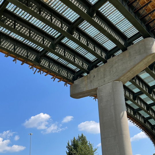  A bridge under construction using ClearCast Transparent Bridge Deck Forms.