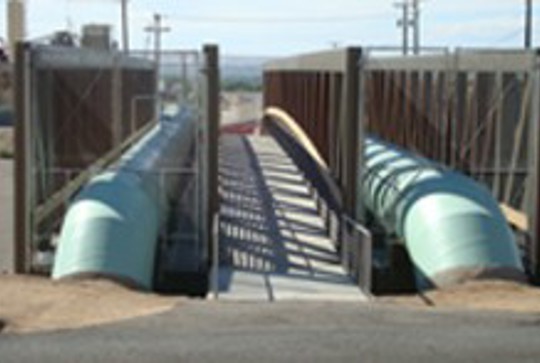 A pipe support truss bridge. 