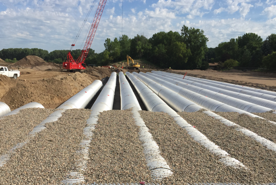 Corrugated metal pipe stormwater detention system. 